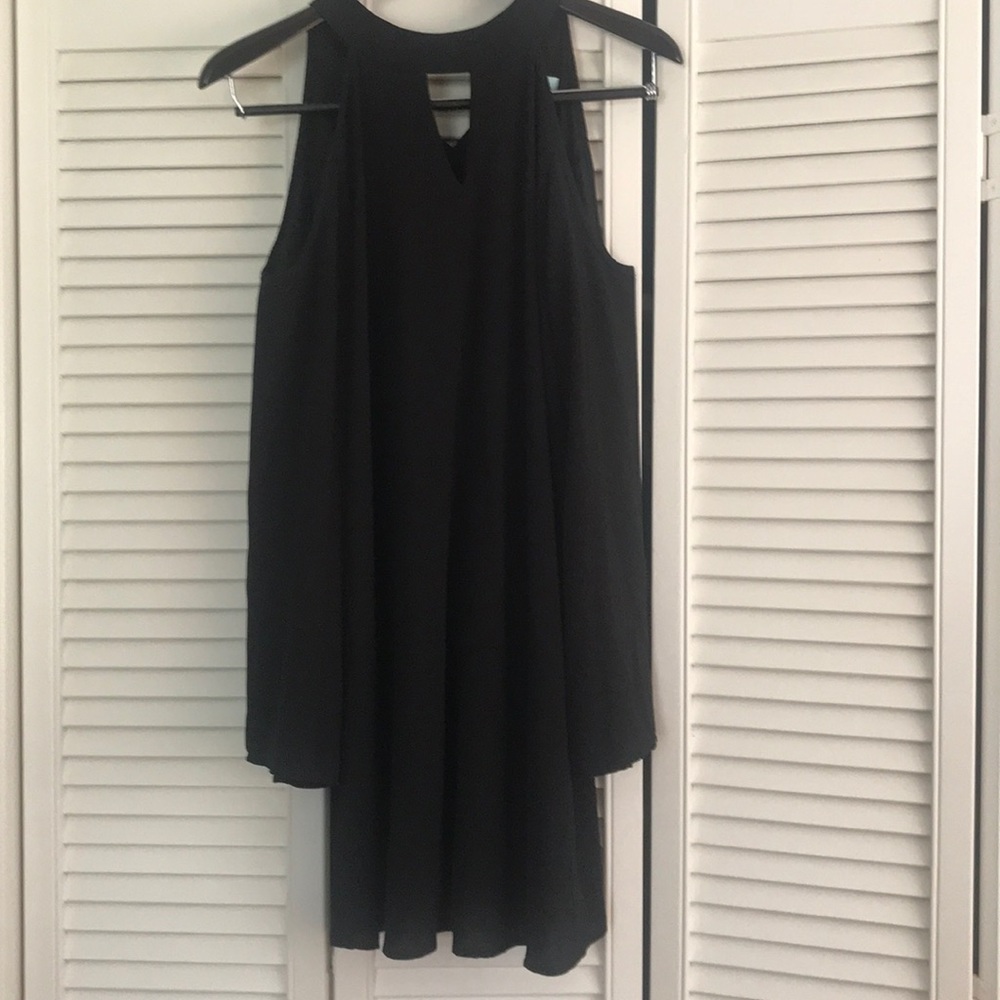 Black, open shoulder dress